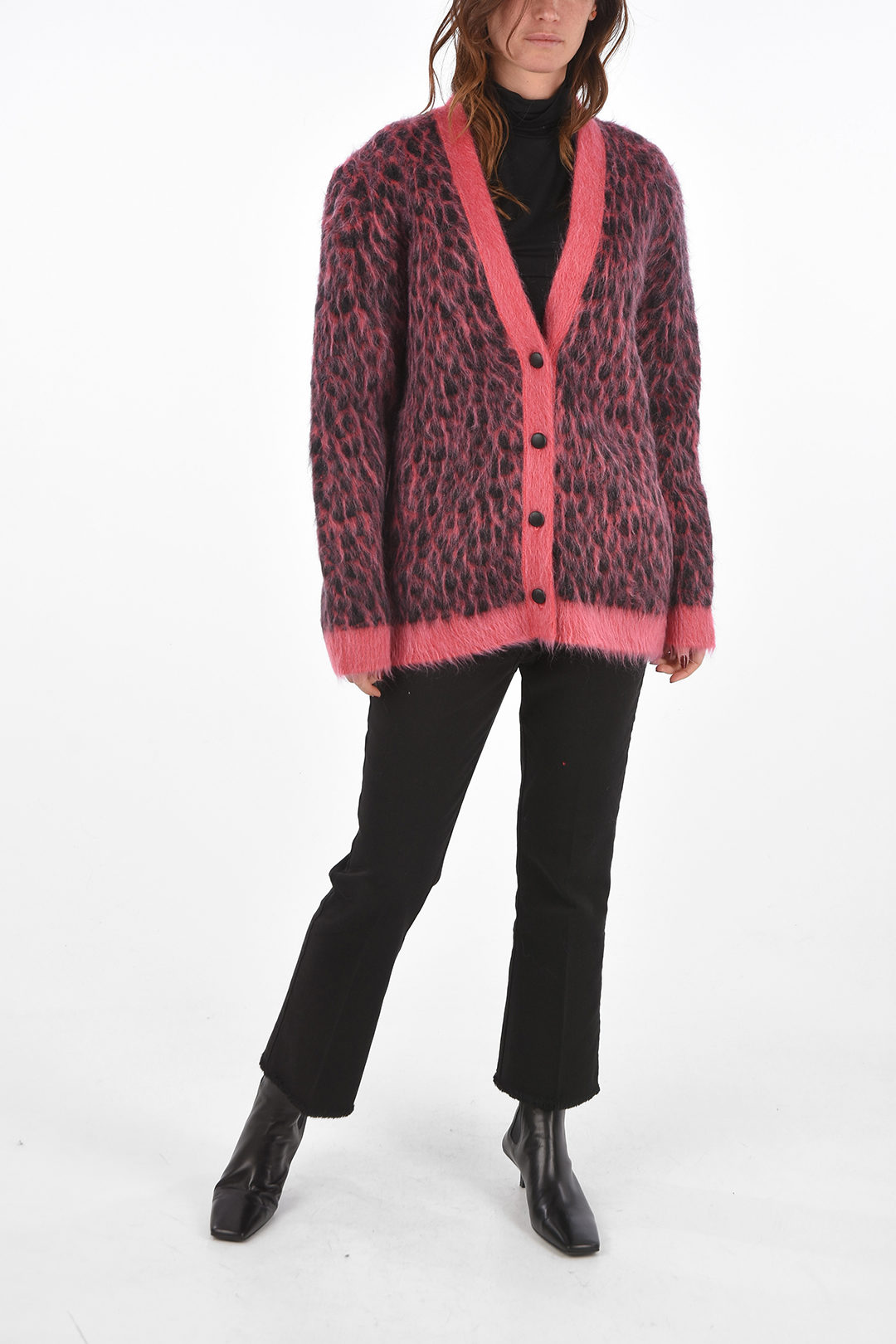 Saint Laurent V Neck Lined Animal Patterned Mohair Blend