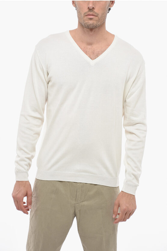 Corneliani V-neck Long Sleeved Sweater In White