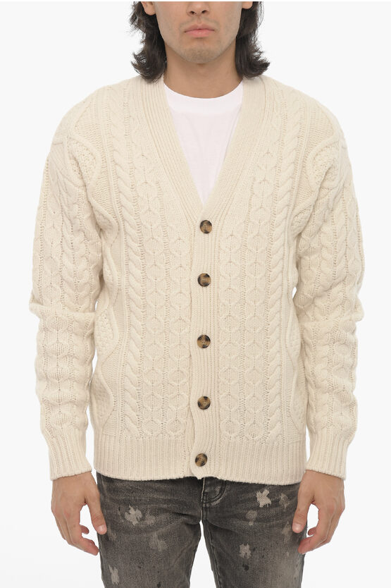 Shop Drôle De Monsieur V-neck Merino Wool Cable-knit Cardigan