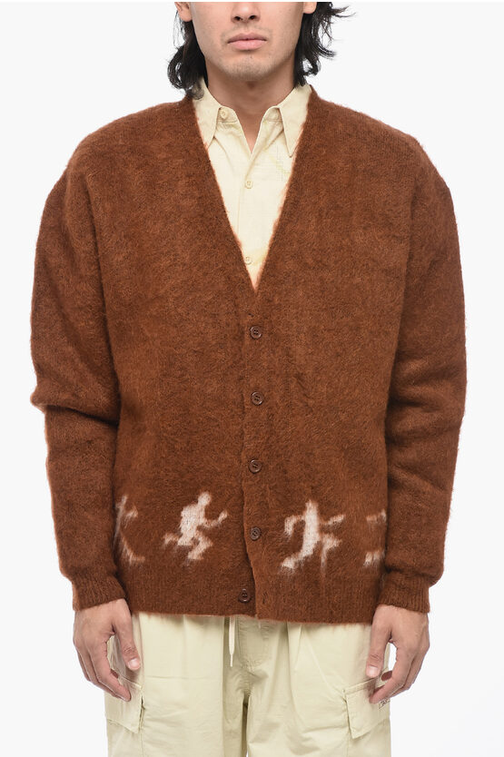 Shop Kidsuper V-neck Mohair Running Guys Cardigan With Contrasting Details