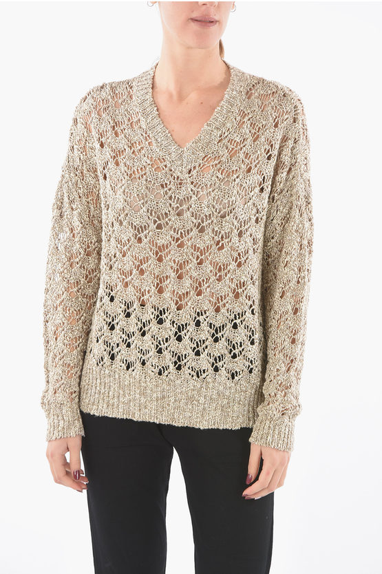 Woolrich V-neck Perforated Sweater In Gray