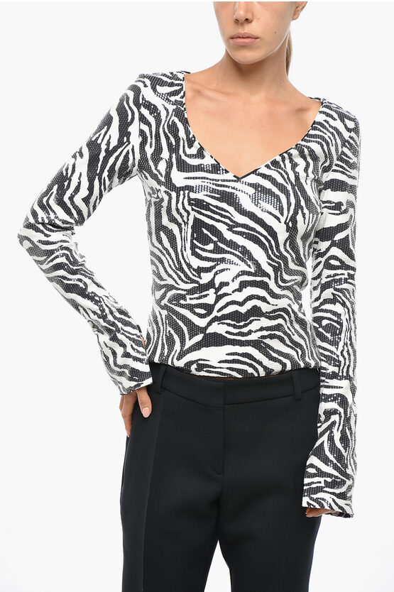 V Neck Sequined Top… - image