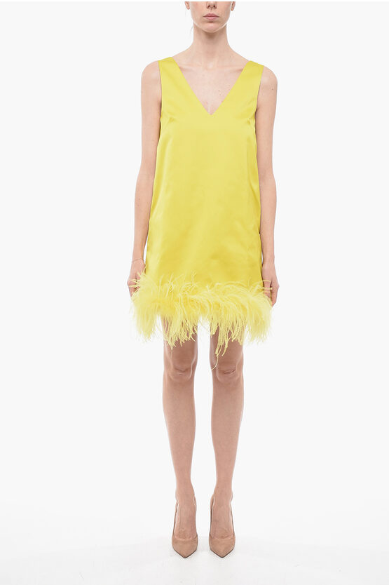 P.a.r.o.s.h V-neck Shift Dress With Feathers Detail In Yellow