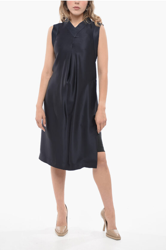 Shop Jil Sander V Neck Silk Midi Dress With Inner Petticoat