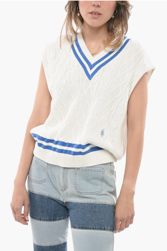 Shop Sporty And Rich V-neck Sleeveless Cable-knit Sweater