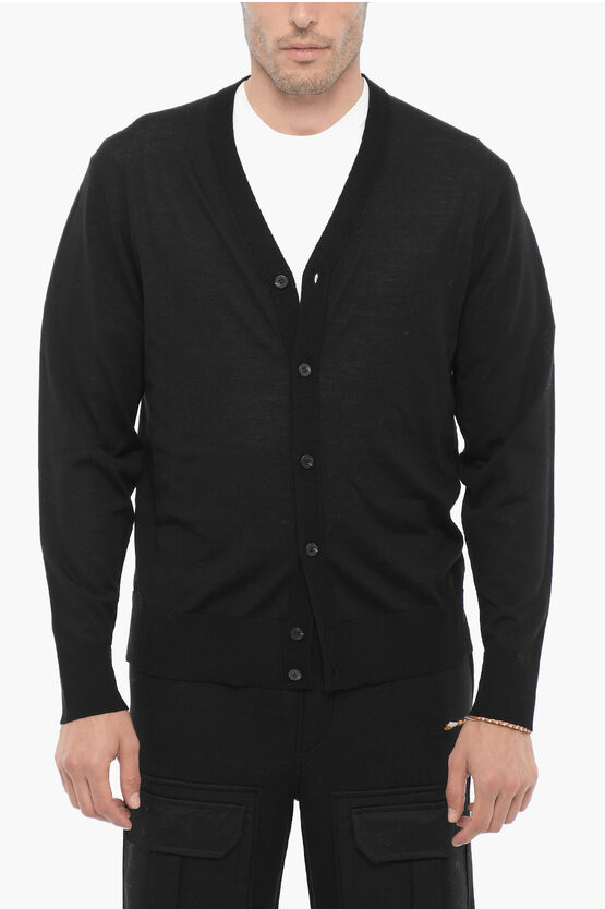 Neil Barrett V-neck Slim Fit Wool Cardigan In Black
