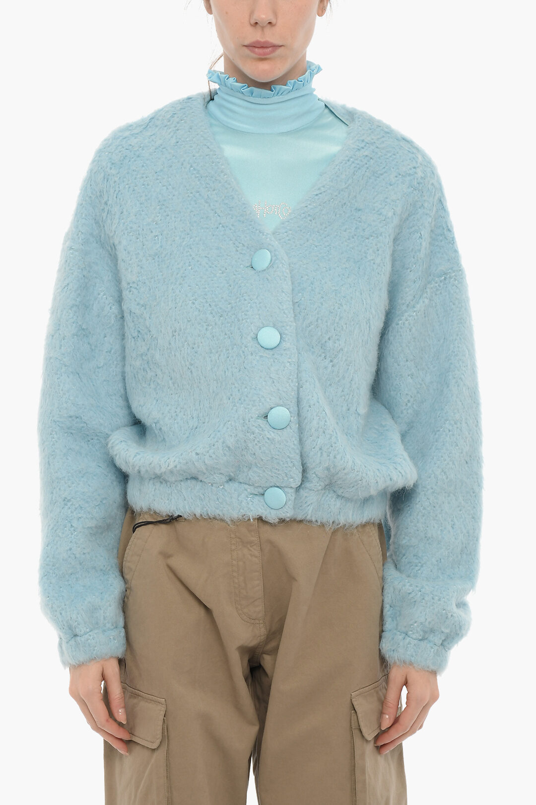 Adriana Hot Couture V-Neck Solid Color Fluffy Cardigan women