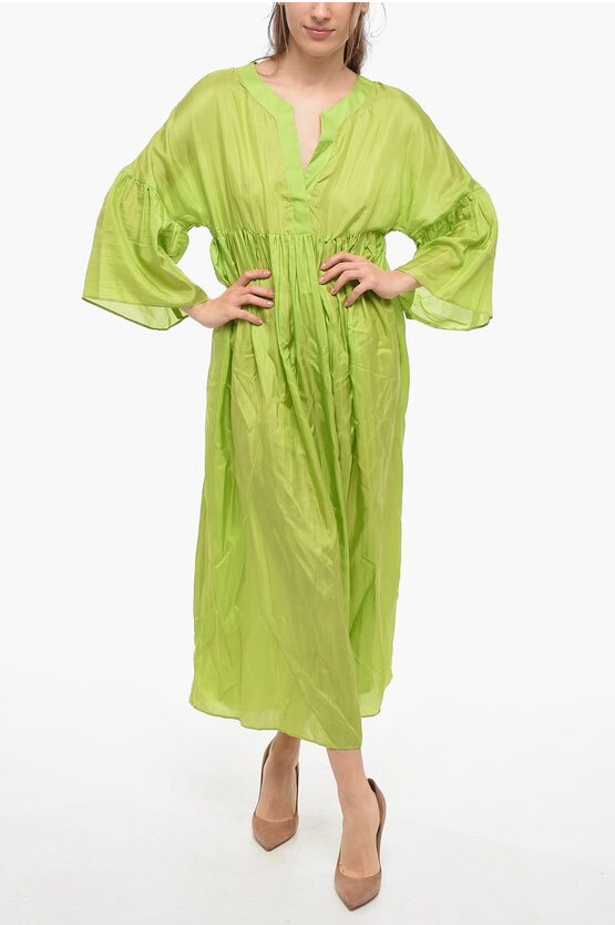 The Rose Ibiza V-neck Solid Color Silk Maggie Tunic Dress In Green