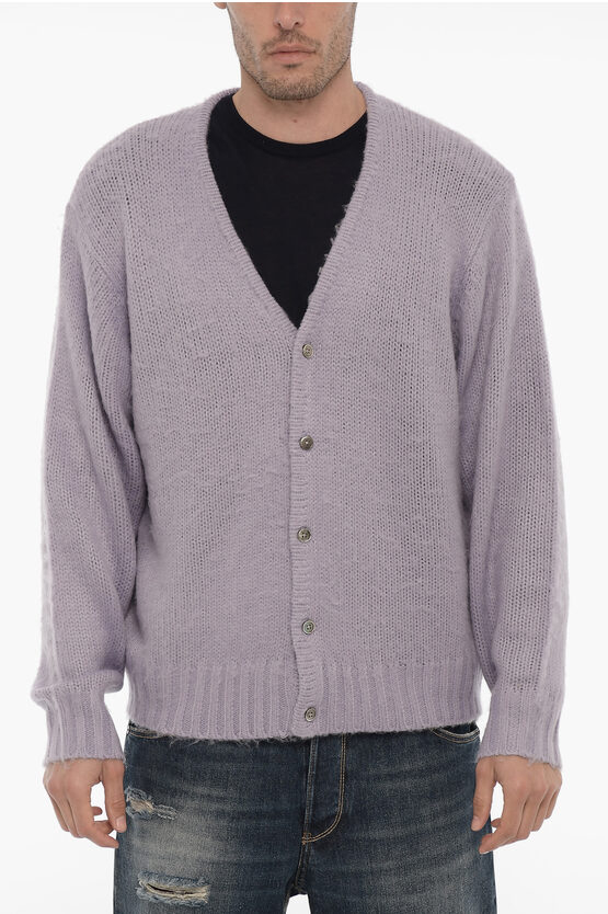 Stussy V-neck Solid Color Sweater In Purple