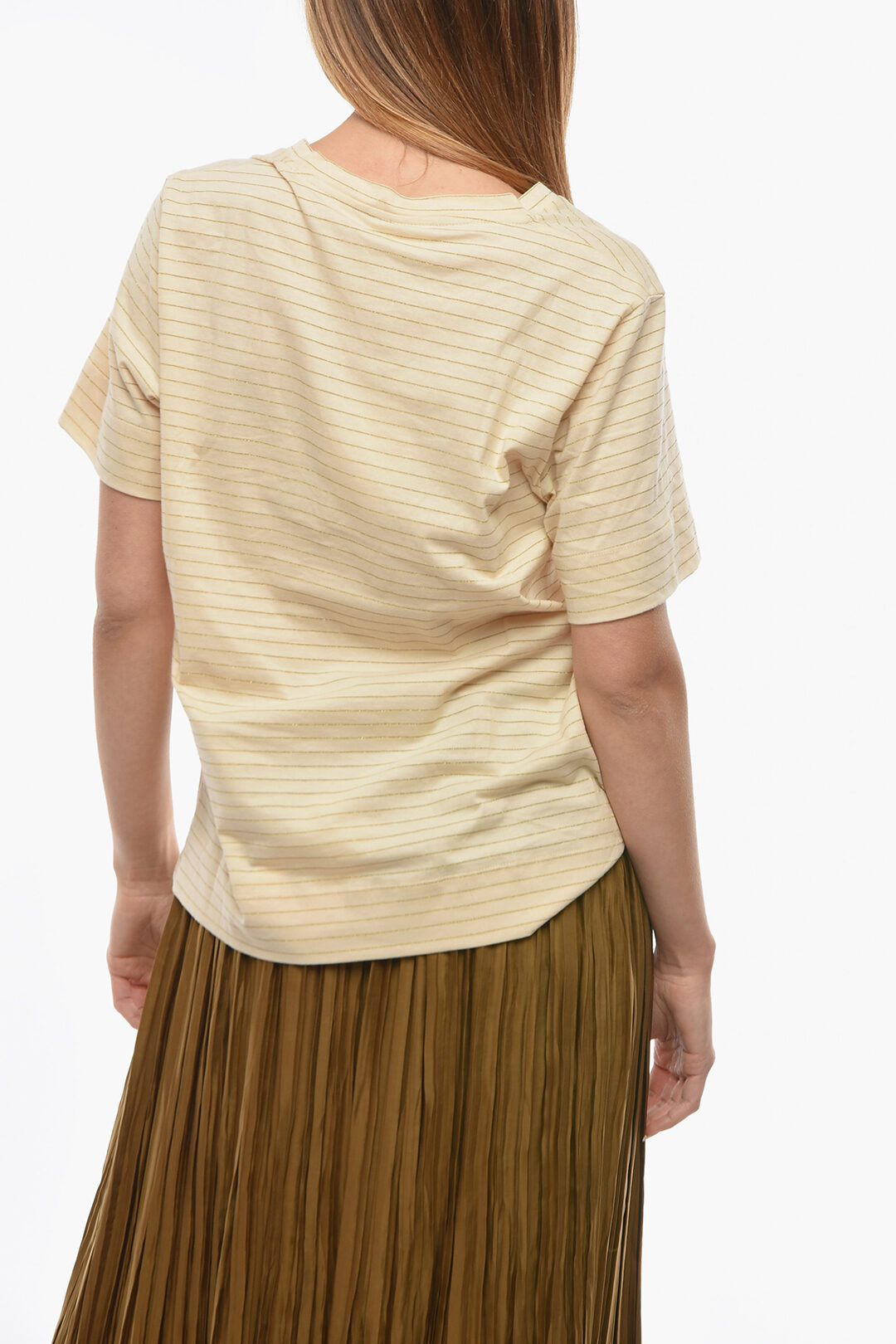 Ganni V-Neck T-Shirt with Lurex Stripes women - Glamood Outlet