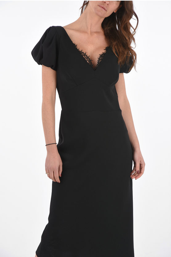 Ermanno Scervino V Neck Under the Knee Sheath Dress with Lace Details