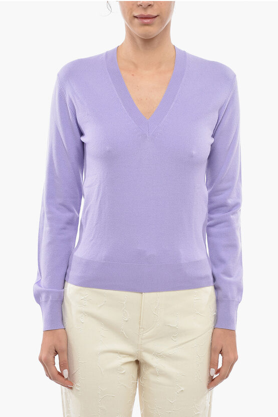 Bottega Veneta V-neck Wool Blend Sweater In Purple