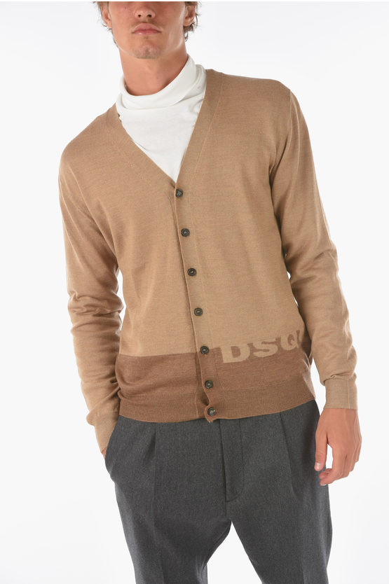 Dsquared2 V-neck Wool Cardigan In Metallic
