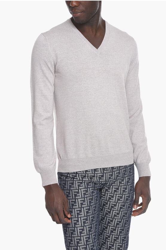 Fay V Neck Wool Sweater In Gray