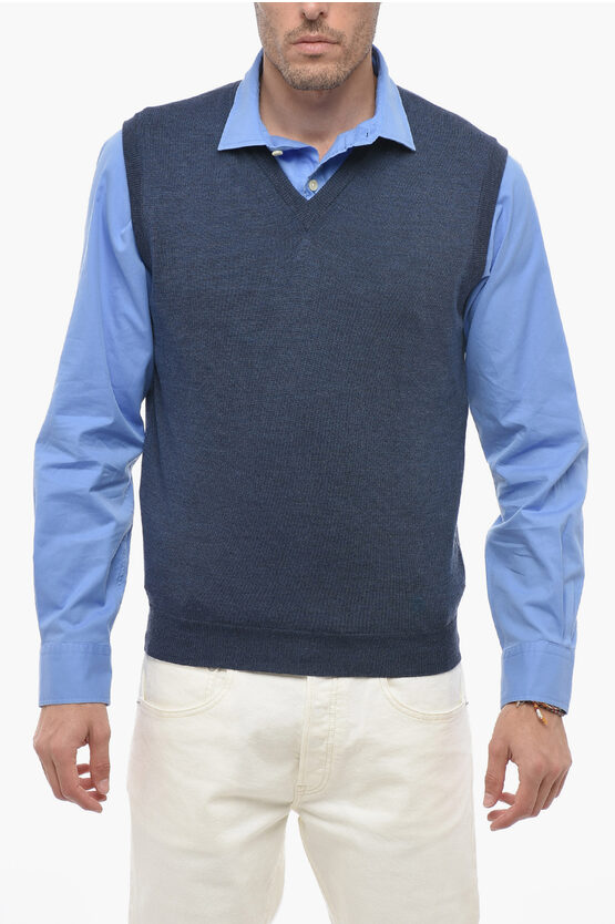 Corneliani V-neck Wool Sweater In White