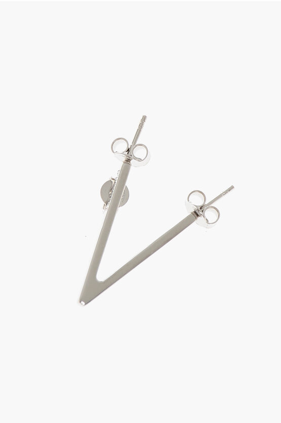 D'heygere V-shaped Silver Single Earrings In Metallic