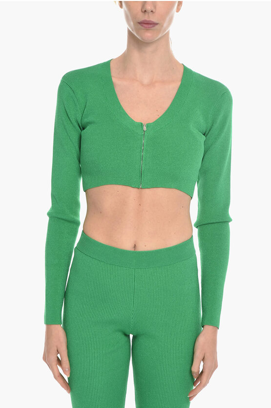 Birgitte Herskind Vanessa Hong Solid Colour Miss Cropped Cardigan With Zip Clos In Green