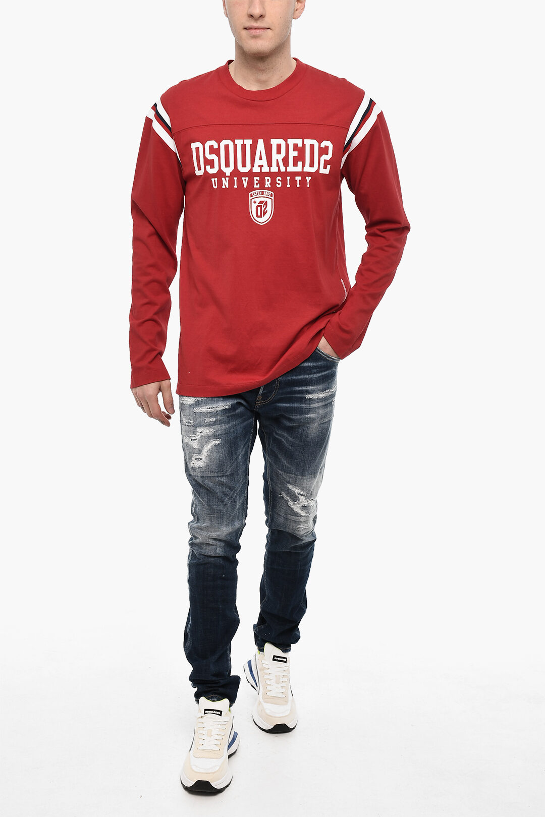 関税込 DSQUARED2 University Varsity Tシャツ ロンT Dsquared2 Varsity Fit D2 UNIVERSITY T-Shirt with Tape Detail