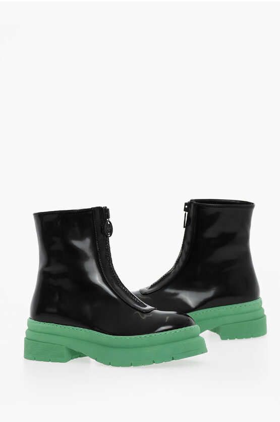 Chiara Ferragni Vegan Leather Gummy Boots With Front Zip Closure And Contras