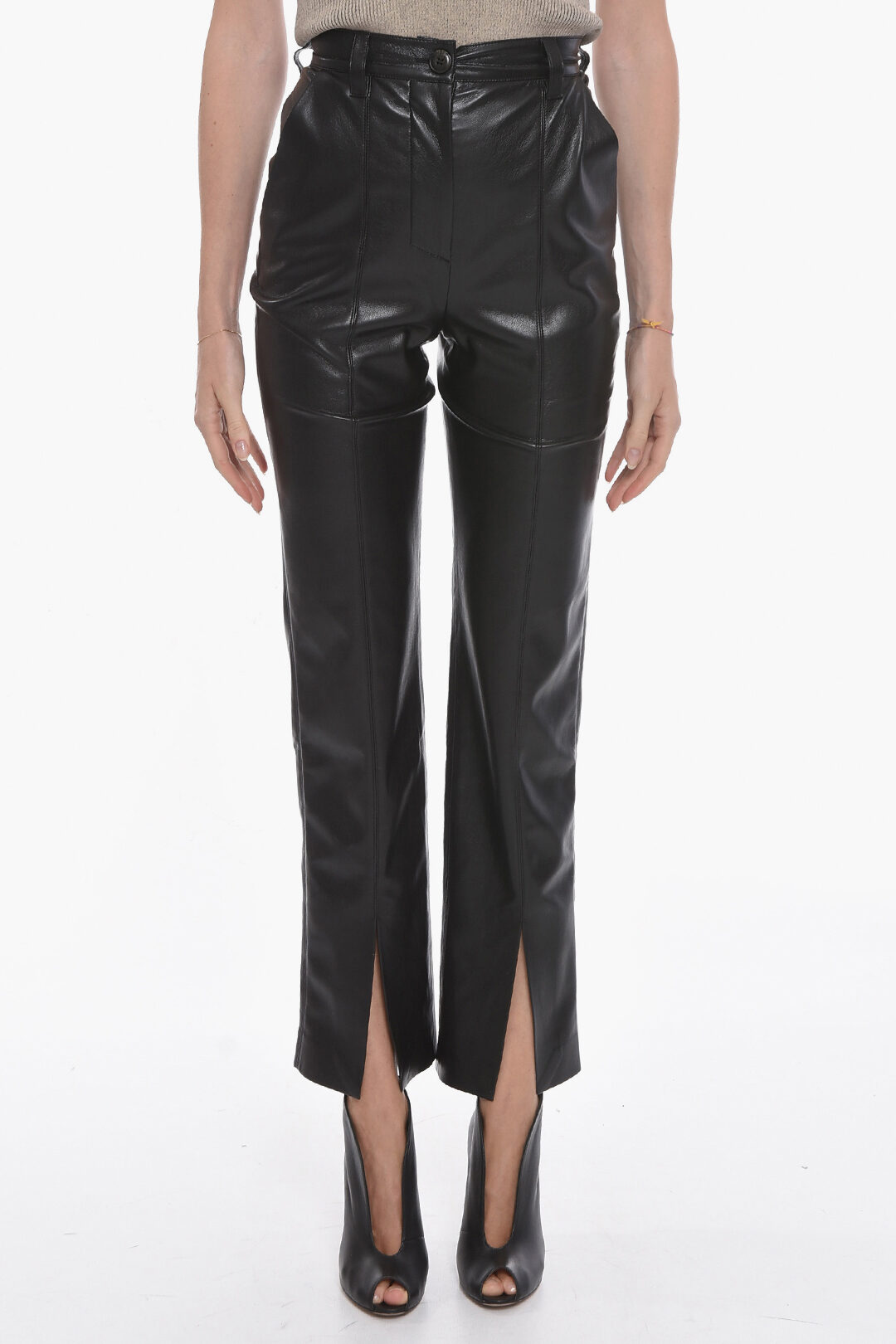 Nanushka Vegan-leather High-waisted Pants with Bottom Slits women ...