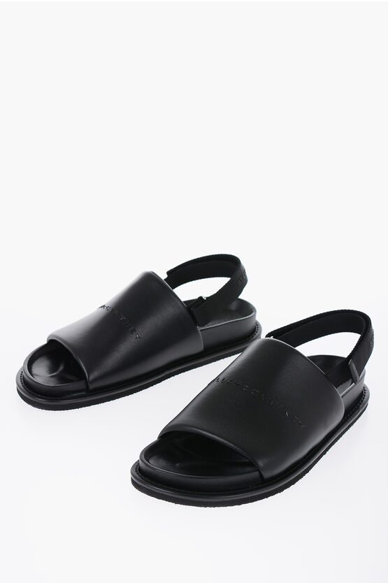 Stella Mccartney Vegan Leather Logoed Sandals In Black