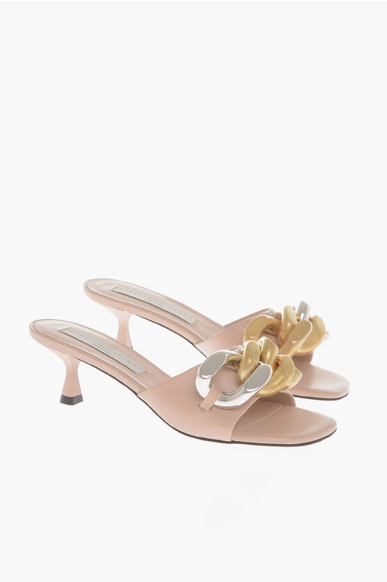 Stella Mccartney Vegan Leather Open Toe Mules With Chain Details Heel 5 Cm In Pink