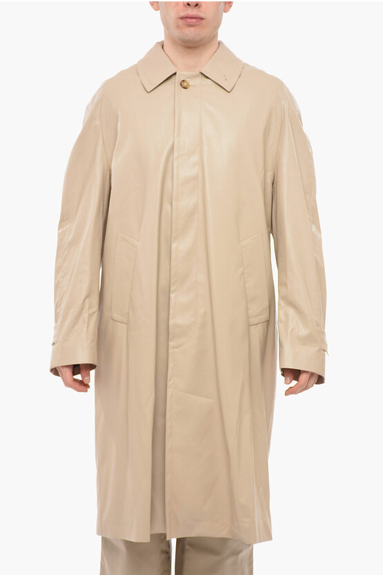 4sdesigns Vegan Leather Trench With Hidden Placket In Neutral