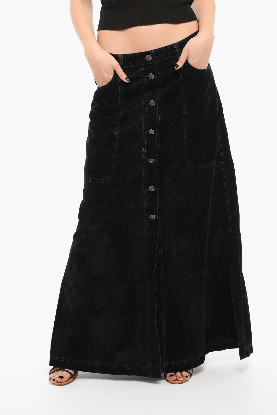 Diesel Velour DE-ALB Long Skirt with Front Button-closure women 