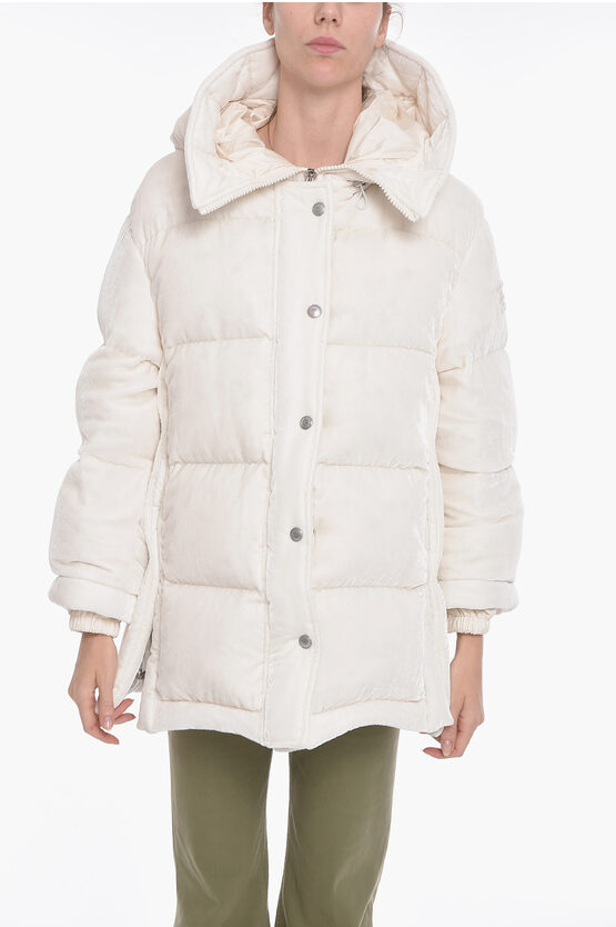 Ermanno Scervino Velour Down Jacket With Snap Buttons In White
