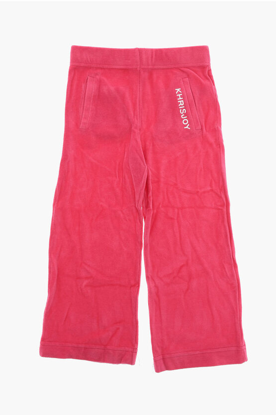 Khrisjoy Velour Joggers With Logo Print In Pink
