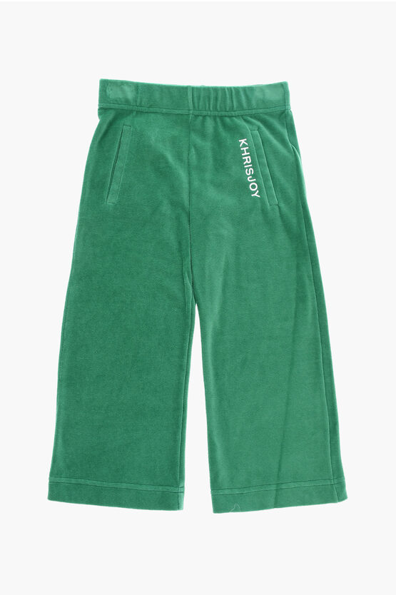 Khrisjoy Velour Joggers With Logo Print In Green