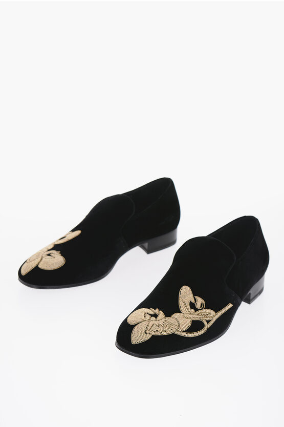 Shop Alexander Mcqueen Velour Loafers With Beads Detail