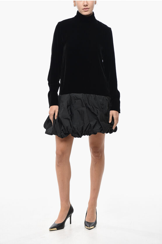 Max Mara Velour Osso Dress With Organza Flounce In Black