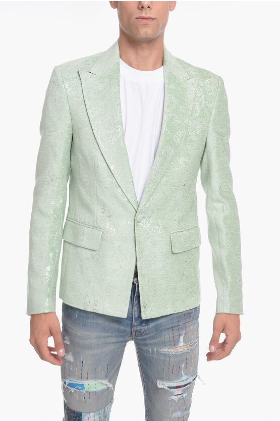 Amiri Velour Single-breasted Blazer With Lurex Paisley Motif In Green