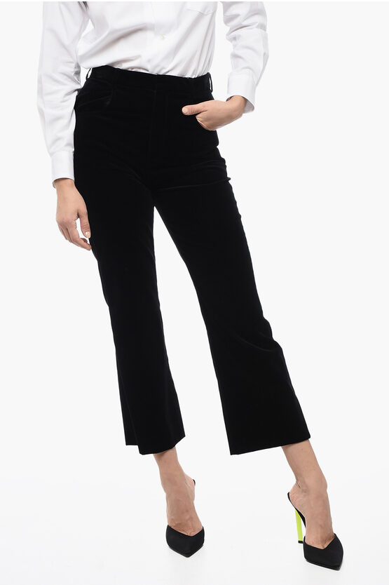 Saint Laurent Velour Straight Fit High-waisted Trousers In Black