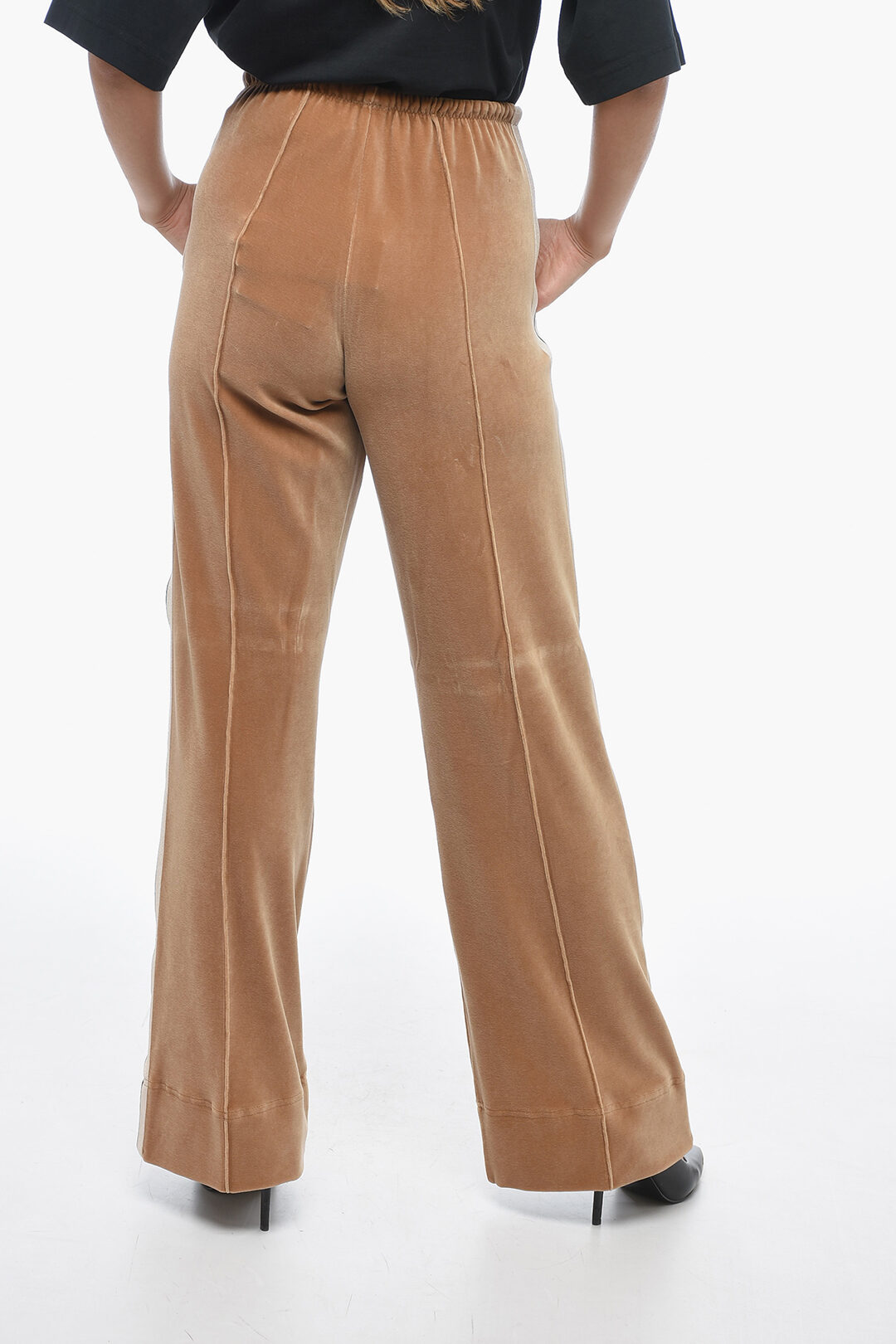 Palm Angels Velour Straight Fit Track Pants with Contrasting Palm Angels Velour Straight Fit Track Pants with Contrasting