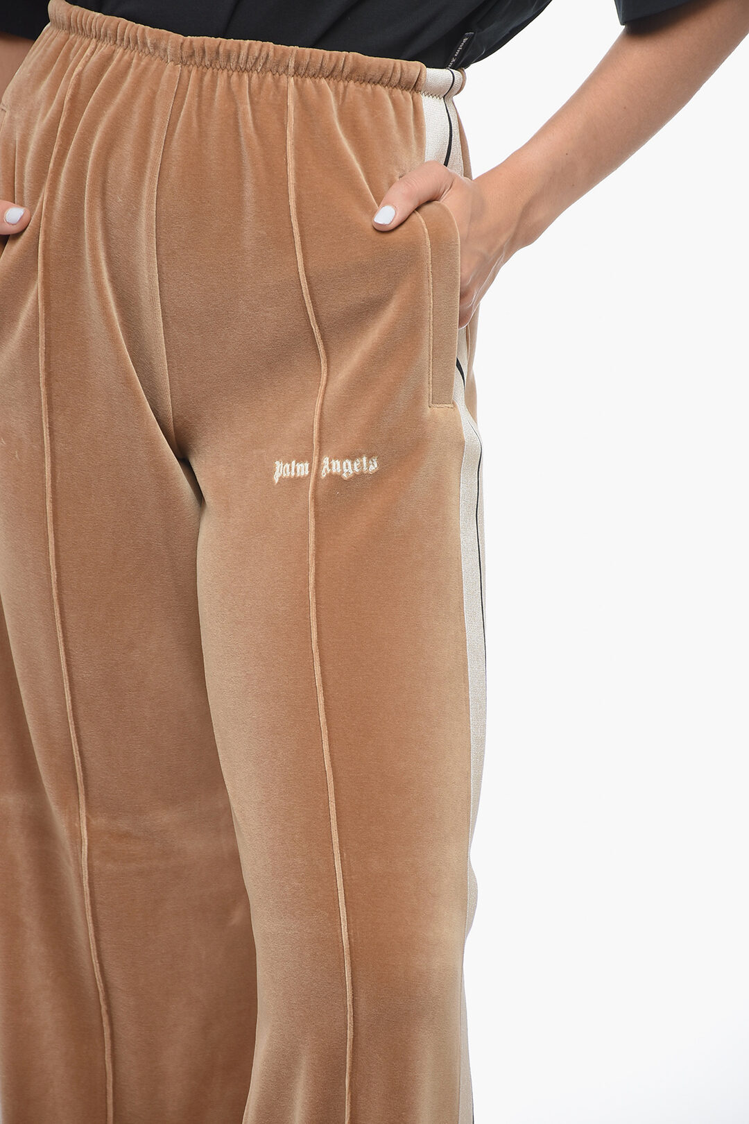 Palm Angels Velour Straight Fit Track Pants with Contrasting