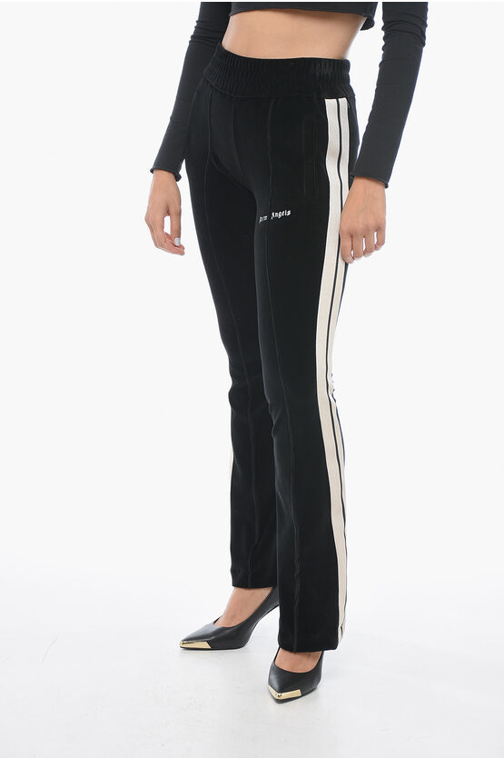 Shop Palm Angels Velour Track Pants With Contrasting Bands