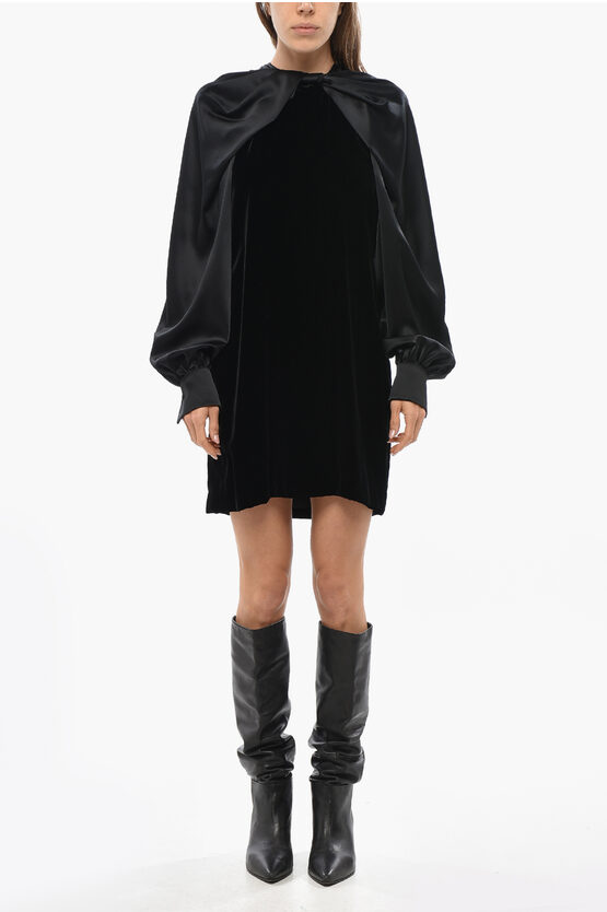 Max Mara Velour Zarella Dress With Satin Balloon Sleeves In Black
