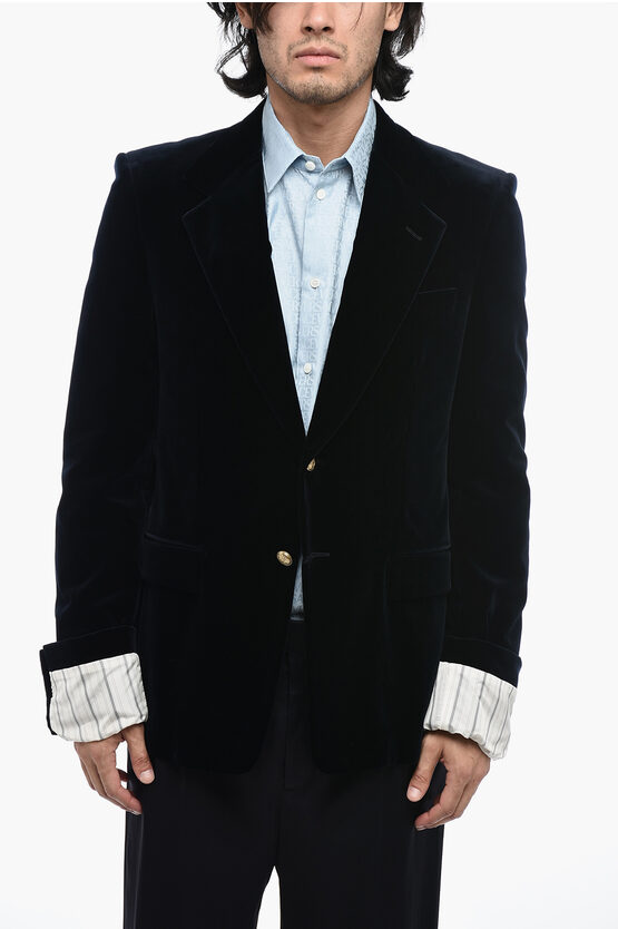 Shop Gucci Velvet Blazer With Contrasting Cuffs