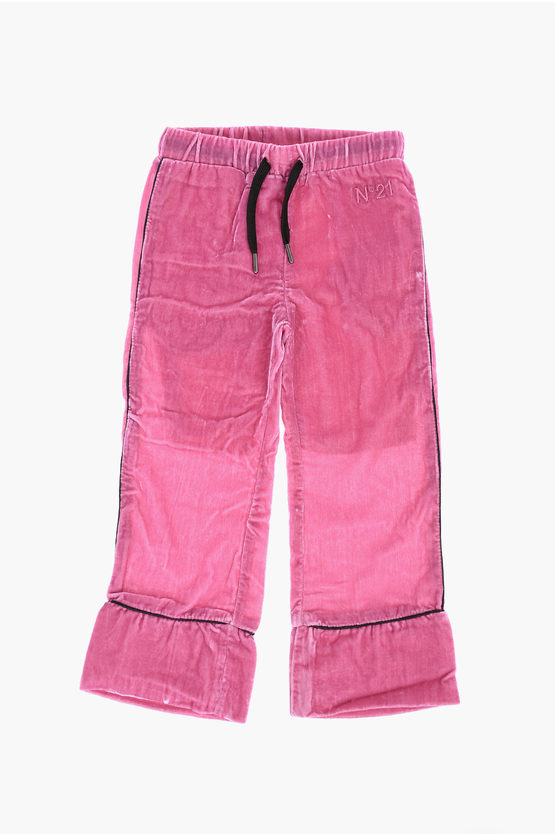 N°21 Kids' Velvet Bootcut Pants In Pink