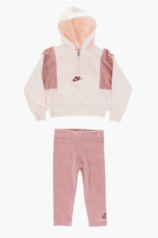 Nike Velvet Details Joggers And Half Zip Hoodie Home Swoosh Home In Pink