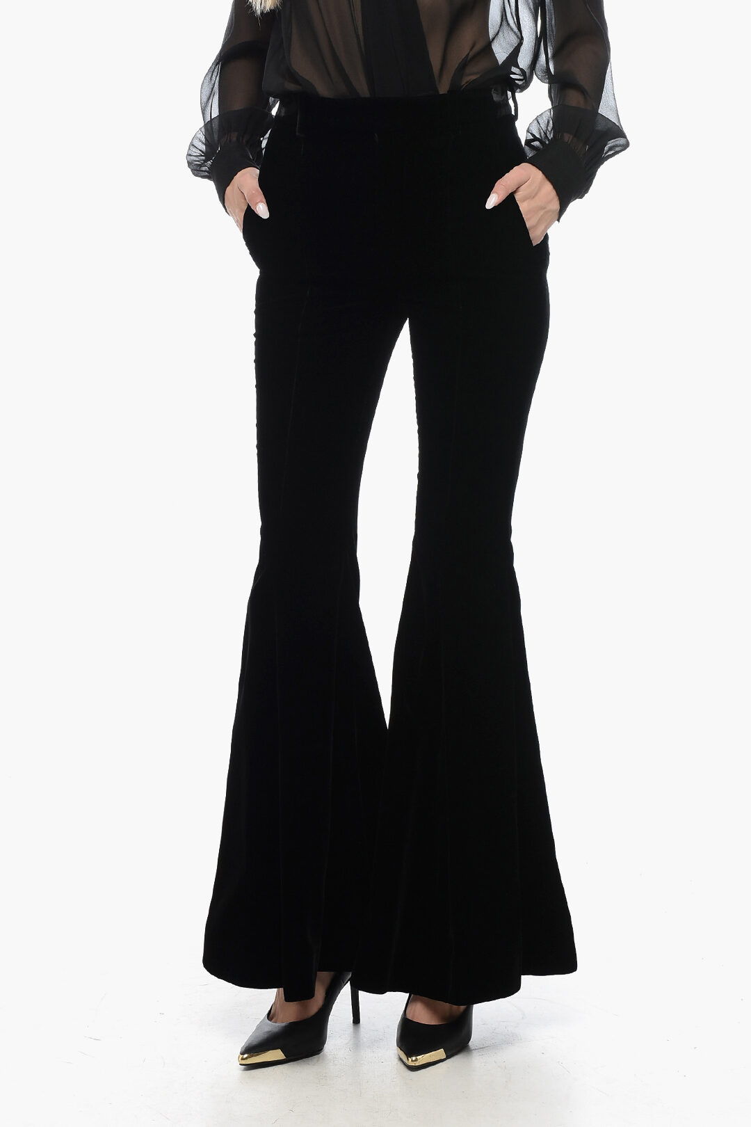 【送料&関税込】Saint Laurent Black Velvet Pant Saint Laurent - Black Velvet Wide Leg Pant | Mitchell Stores