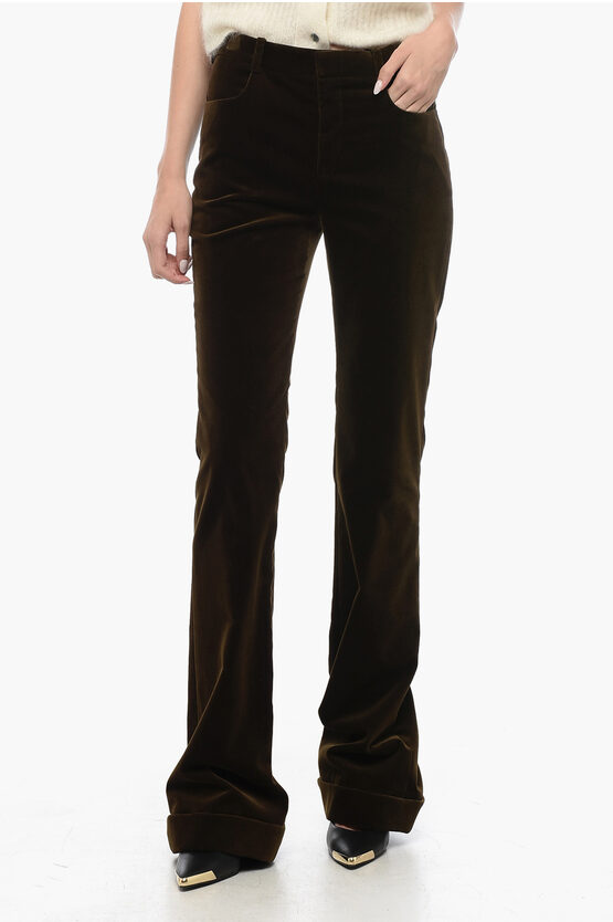 Shop Saint Laurent Velvet High-waisted Pants With Flared Leg