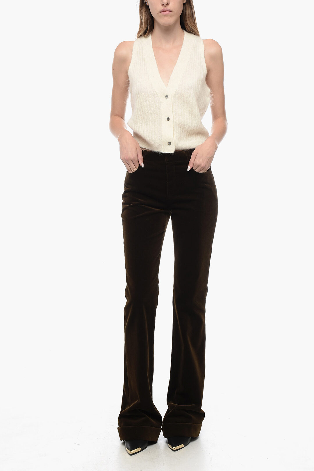 Saint Laurent Velvet High-waisted Pants with Flared Leg