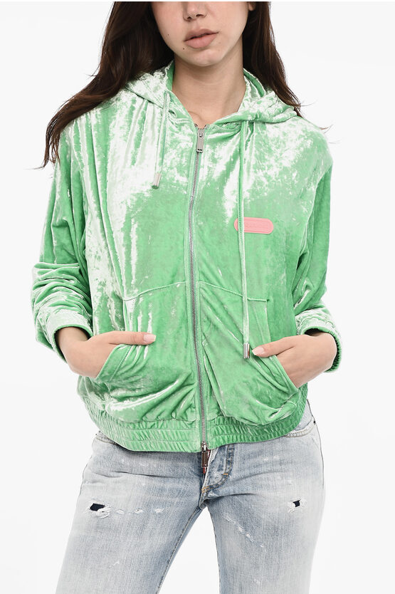 Dsquared2 Velvet Hoodie With Zip Closure
