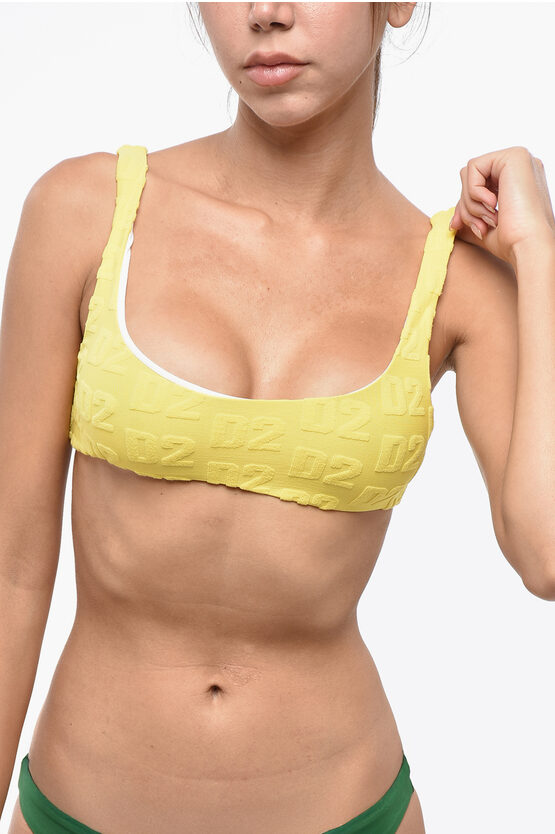 Dsquared2 Velvet Logoed Bandeau Bikini Top In Yellow