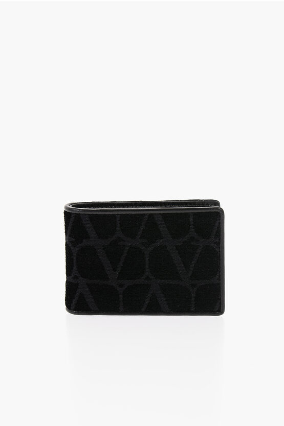 Shop Valentino Velvet Logoed Wallet With Leather Interior