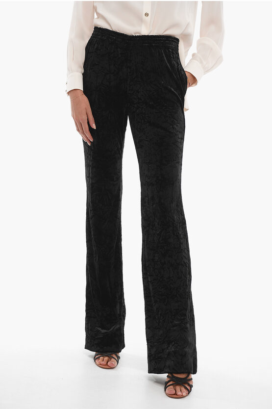 Saint Laurent Velvet Loose Fit Trousers In Black