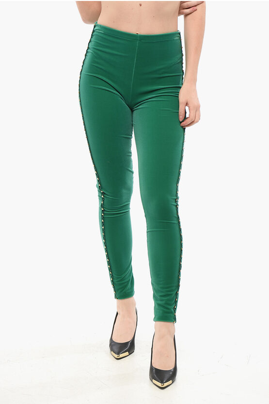 Elisabetta Franchi Velvet Pants With Stud Detail In Green